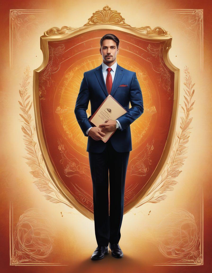 An elegant and modern scene showcasing an adult industry professional confidently holding insurance documents, surrounded by symbols of security like a sturdy lock and shield. The background features abstract elements representing the adult industry, such as silhouettes of performers, in warm, inviting colors. The atmosphere combines professionalism with a sense of empowerment and reassurance. super-realistic. vibrant colors. soft focus.